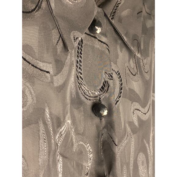 Vintage Heart Print Expose Sheer Blouse 90s Y2K Black Squiggle ~ Sz M - Picture 7 of 11